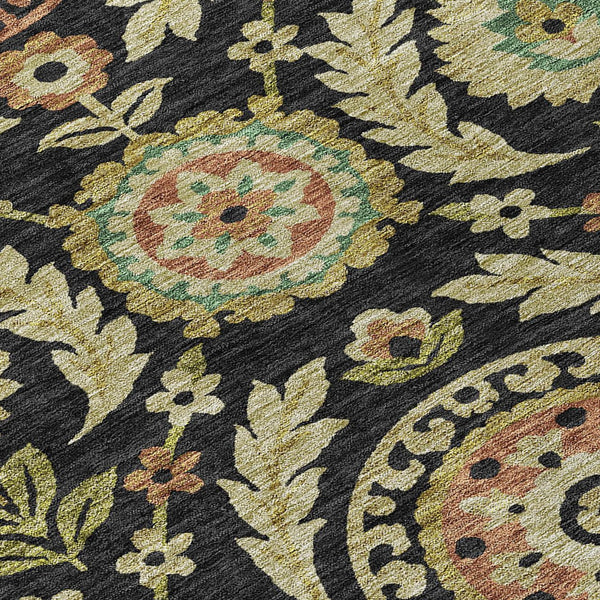 Homeroots 3' Floral Washable Area Rug In Artichoke Green And Blue - Perfect For Indoor And Outdoor Spaces 9' X 12' Polyester 584900