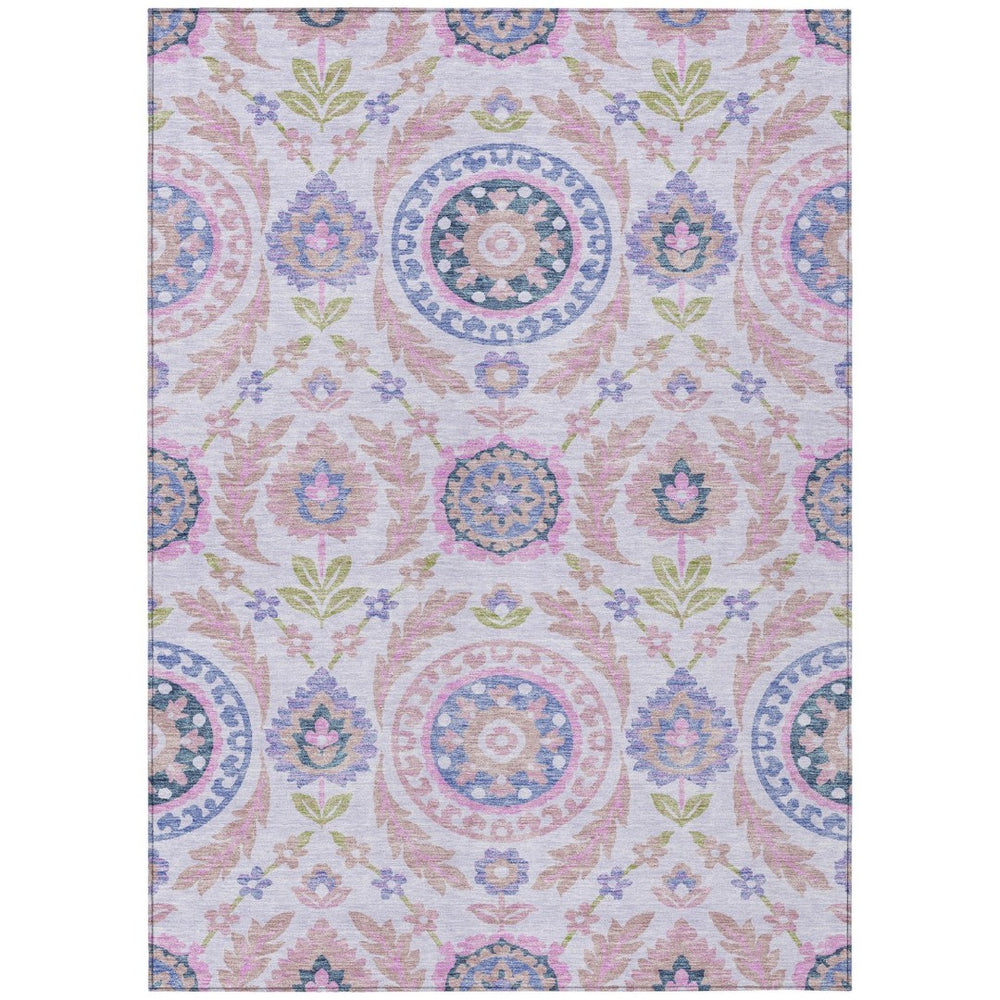 HomeRoots 5' Floral Area Rug in Blush Lavender and Purple - Durable, Washable Design for Indoor and Outdoor Use 5' X 8' 584903
