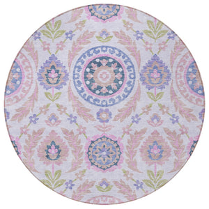 Homeroots 3' Floral Washable Area Rug In Artichoke Green And Blue - Perfect For Indoor And Outdoor Spaces 8' Round Polyester 584904