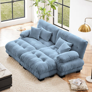 English Elm Cloud Comfort Sleeper Sofa - Elegant Chenille 2-Seater With Lumbar & Throw Pillows, 2 Ottomans W714S01081