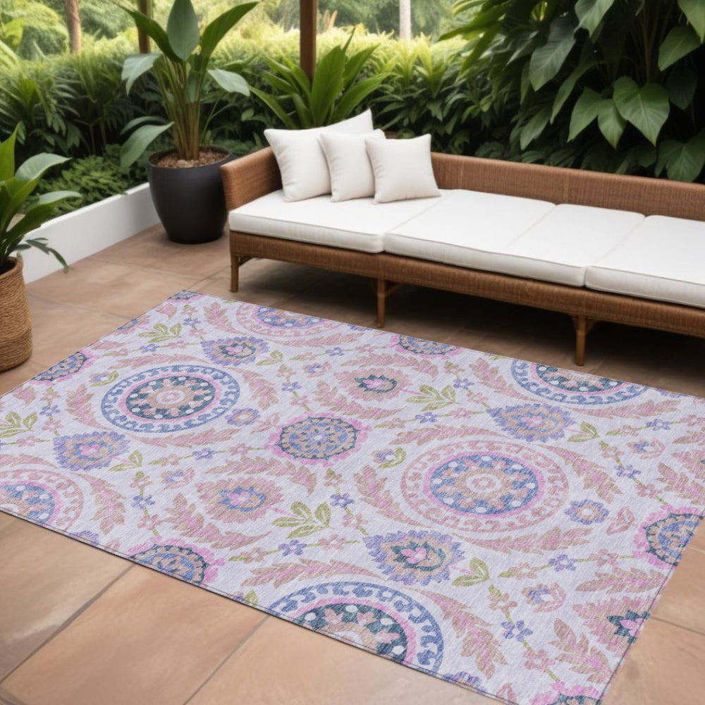HomeRoots 9' Floral Area Rug in Blush, Lavender & Purple - Washable, Durable Design for Indoor & Outdoor Use 9' X 12' 584906