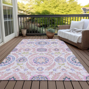 Homeroots 3' Floral Washable Area Rug In Artichoke Green And Blue - Perfect For Indoor And Outdoor Spaces 10' X 14' Polyester 584907
