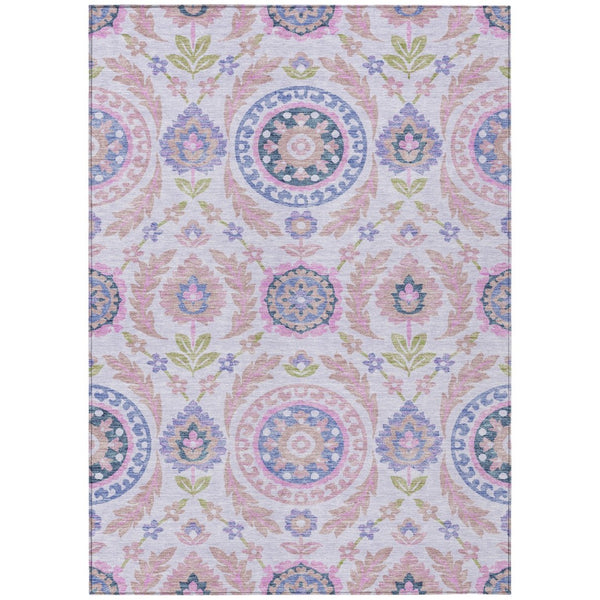 HomeRoots 5' Floral Area Rug in Blush Lavender and Purple - Durable, Washable Design for Indoor and Outdoor Use 10' X 14' 584907