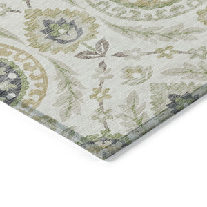 Homeroots 3' Floral Washable Area Rug In Artichoke Green And Blue - Perfect For Indoor And Outdoor Spaces 3' X 5' Polyester 584908