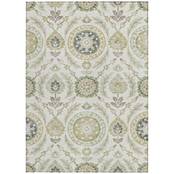 Homeroots 3' Floral Washable Area Rug In Artichoke Green And Blue - Perfect For Indoor And Outdoor Spaces 3' X 5' Polyester 584908