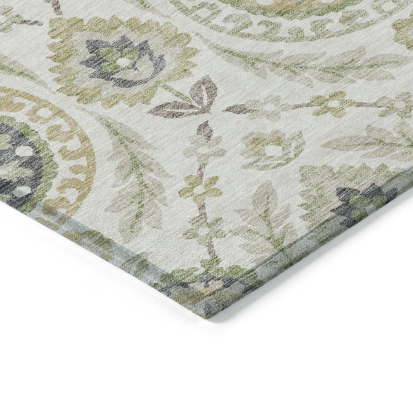 Homeroots 3' Floral Washable Area Rug In Artichoke Green And Blue - Perfect For Indoor And Outdoor Spaces 5' X 8' Polyester 584909
