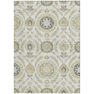 Homeroots 3' Floral Washable Area Rug In Artichoke Green And Blue - Perfect For Indoor And Outdoor Spaces 5' X 8' Polyester 584909