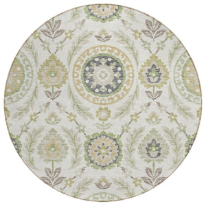 HomeRoots 5' Classic Floral Indoor Outdoor Area Rug in Ivory, Beige, and Taupe - Durable, Washable, Versatile Design 8' Round 584910
