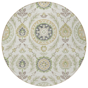 Homeroots 3' Floral Washable Area Rug In Artichoke Green And Blue - Perfect For Indoor And Outdoor Spaces 8' Round Polyester 584910