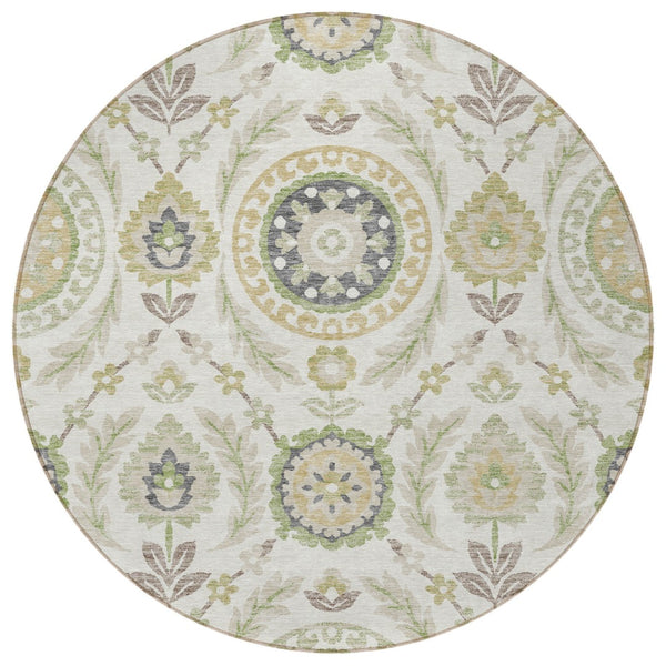 Homeroots 3' Floral Washable Area Rug In Artichoke Green And Blue - Perfect For Indoor And Outdoor Spaces 8' Round Polyester 584910