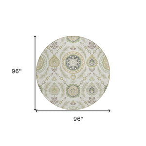 Homeroots 3' Floral Washable Area Rug In Artichoke Green And Blue - Perfect For Indoor And Outdoor Spaces 8' Round Polyester 584910