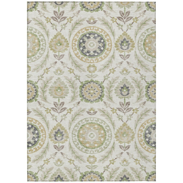 HomeRoots 5' Classic Floral Indoor Outdoor Area Rug in Ivory, Beige, and Taupe - Durable, Washable, Versatile Design 8' X 10' 584911