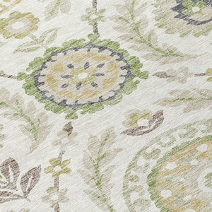 Homeroots 3' Floral Washable Area Rug In Artichoke Green And Blue - Perfect For Indoor And Outdoor Spaces 10' X 14' Polyester 584913