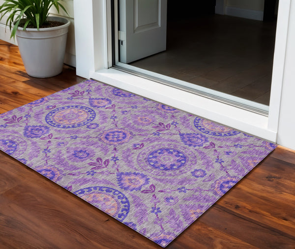 Homeroots 3' Floral Washable Area Rug In Artichoke Green And Blue - Perfect For Indoor And Outdoor Spaces 3' X 5' Polyester 584914