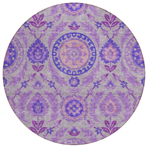 HomeRoots 5' Floral Area Rug in Lavender Lilac and Gray - Durable, Washable, Stylish for Indoor and Outdoor Use 8' Round 584916