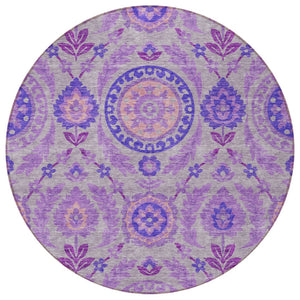 Homeroots 3' Floral Washable Area Rug In Artichoke Green And Blue - Perfect For Indoor And Outdoor Spaces 8' Round Polyester 584916