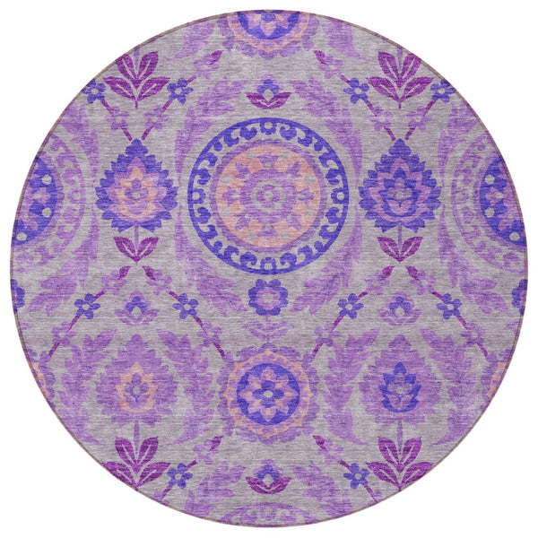 Homeroots 3' Floral Washable Area Rug In Artichoke Green And Blue - Perfect For Indoor And Outdoor Spaces 8' Round Polyester 584916