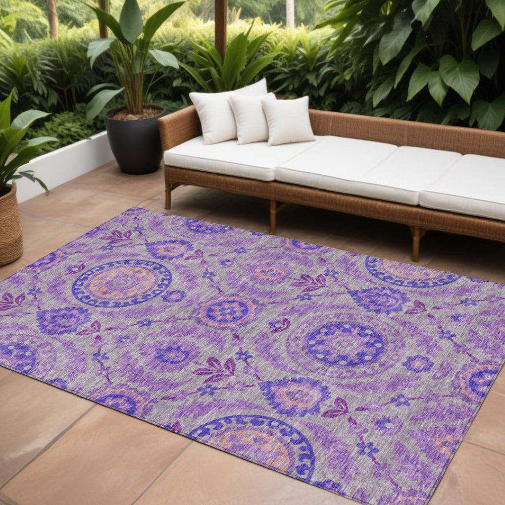 HomeRoots 5' Floral Area Rug in Lavender Lilac and Gray - Durable, Washable, Stylish for Indoor and Outdoor Use 10' X 14' 584919