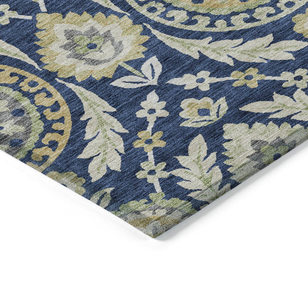 Homeroots 3' Floral Washable Area Rug In Artichoke Green And Blue - Perfect For Indoor And Outdoor Spaces 3' X 5' Polyester 584926