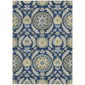 Homeroots 3' Floral Washable Area Rug In Artichoke Green And Blue - Perfect For Indoor And Outdoor Spaces 3' X 5' Polyester 584926