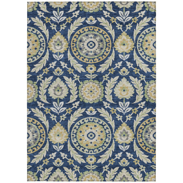 Homeroots 3' Floral Washable Area Rug In Artichoke Green And Blue - Perfect For Indoor And Outdoor Spaces 3' X 5' Polyester 584926