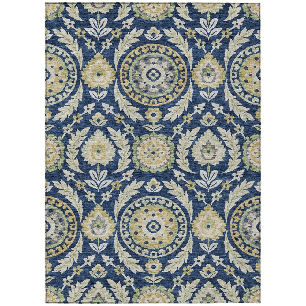 HomeRoots 5' Navy Blue Floral Area Rug - Durable, Washable Design for Indoor & Outdoor Spaces, Easy Care 5' X 8' 584927