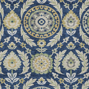 Homeroots 3' Floral Washable Area Rug In Artichoke Green And Blue - Perfect For Indoor And Outdoor Spaces 5' X 8' Polyester 584927