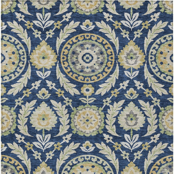 Homeroots 3' Floral Washable Area Rug In Artichoke Green And Blue - Perfect For Indoor And Outdoor Spaces 8' X 10' Polyester 584929