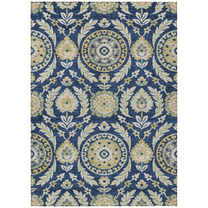 HomeRoots 9' Timeless Floral Navy Blue Gold Beige Area Rug - Durable, Washable Indoor & Outdoor Style Solution 9' X 12' 584930