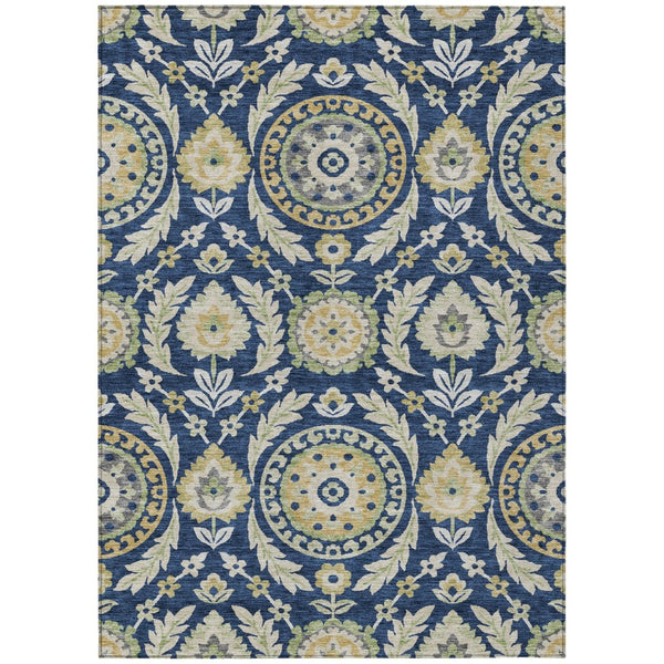HomeRoots 9' Timeless Floral Navy Blue Gold Beige Area Rug - Durable, Washable Indoor & Outdoor Style Solution 9' X 12' 584930