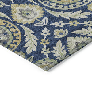 Homeroots 3' Floral Washable Area Rug In Artichoke Green And Blue - Perfect For Indoor And Outdoor Spaces 9' X 12' Polyester 584930