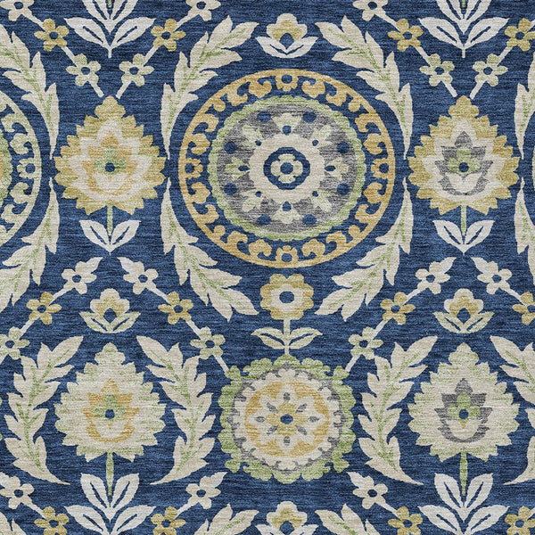 Homeroots 3' Floral Washable Area Rug In Artichoke Green And Blue - Perfect For Indoor And Outdoor Spaces 9' X 12' Polyester 584930