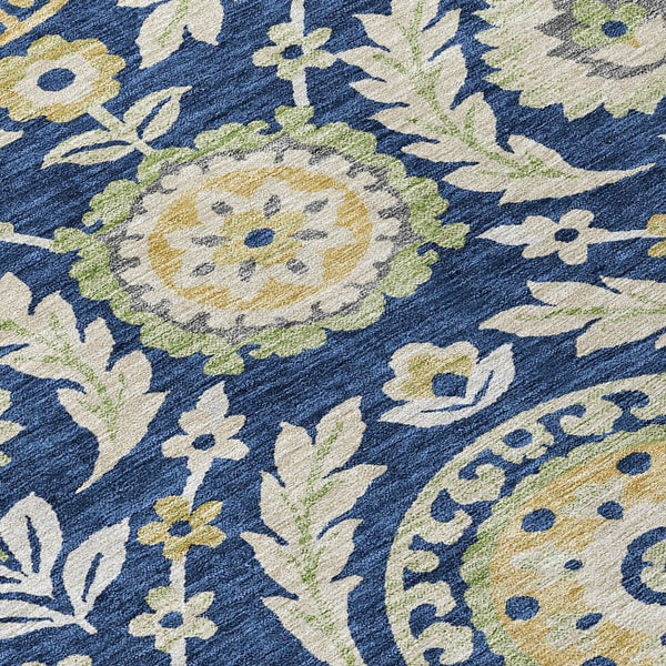 Homeroots 3' Floral Washable Area Rug In Artichoke Green And Blue - Perfect For Indoor And Outdoor Spaces 9' X 12' Polyester 584930