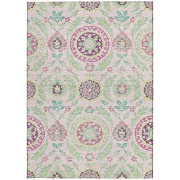 Homeroots 3' Floral Washable Area Rug In Artichoke Green And Blue - Perfect For Indoor And Outdoor Spaces 3' X 5' Polyester 584932