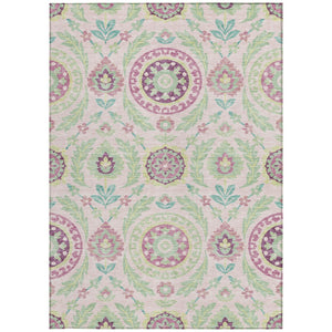 Homeroots 3' Floral Washable Area Rug In Artichoke Green And Blue - Perfect For Indoor And Outdoor Spaces 5' X 8' Polyester 584933