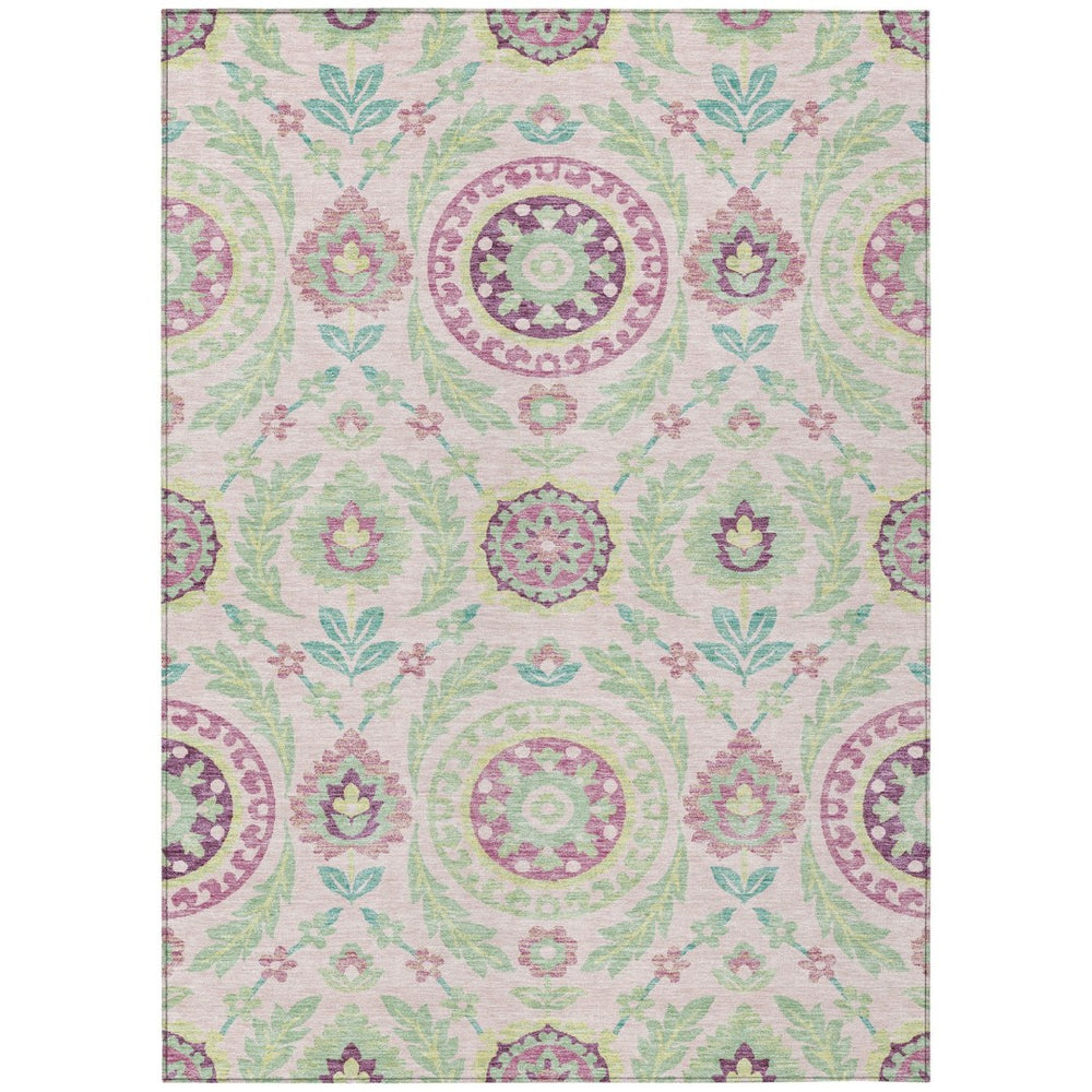 HomeRoots 9' Floral Area Rug in Pink Mauve and Mint Green - Durable, Washable Design for Indoor & Outdoor Use 9' X 12' 584936