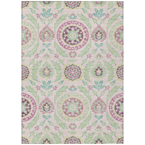 HomeRoots 9' Floral Area Rug in Pink Mauve and Mint Green - Durable, Washable Design for Indoor & Outdoor Use 9' X 12' 584936