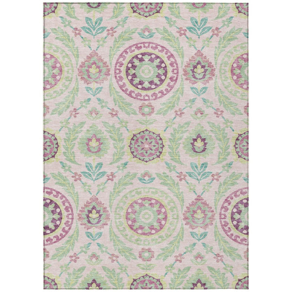 HomeRoots 9' Floral Area Rug in Pink Mauve and Mint Green - Durable, Washable Design for Indoor & Outdoor Use 9' X 12' 584936