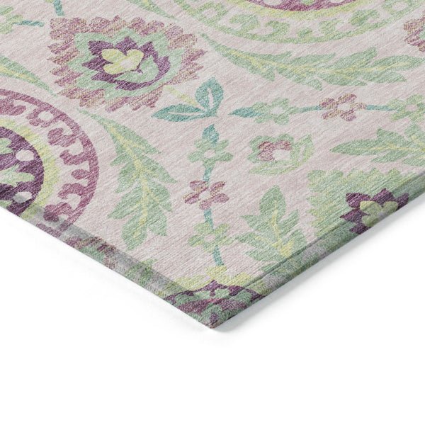 Homeroots 3' Floral Washable Area Rug In Artichoke Green And Blue - Perfect For Indoor And Outdoor Spaces 9' X 12' Polyester 584936