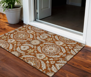 Homeroots 3' Floral Washable Area Rug In Artichoke Green And Blue - Perfect For Indoor And Outdoor Spaces 3' X 5' Polyester 584938