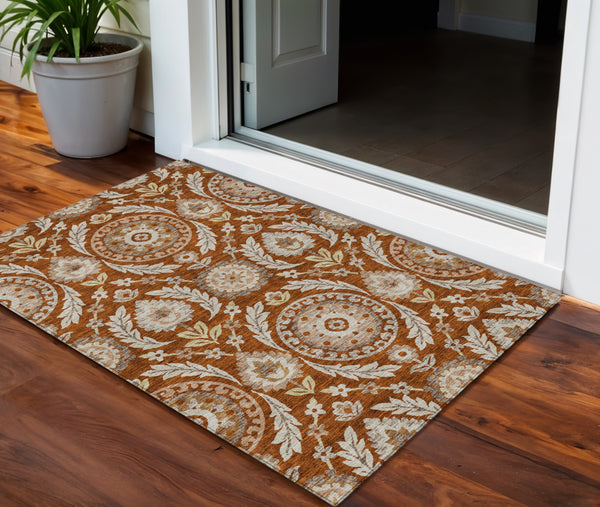 Homeroots 3' Floral Washable Area Rug In Artichoke Green And Blue - Perfect For Indoor And Outdoor Spaces 3' X 5' Polyester 584938