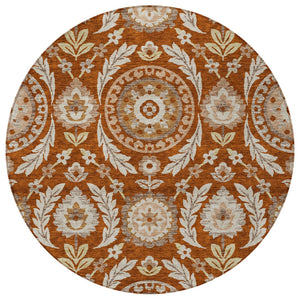 Homeroots 3' Floral Washable Area Rug In Artichoke Green And Blue - Perfect For Indoor And Outdoor Spaces 8' Round Polyester 584940