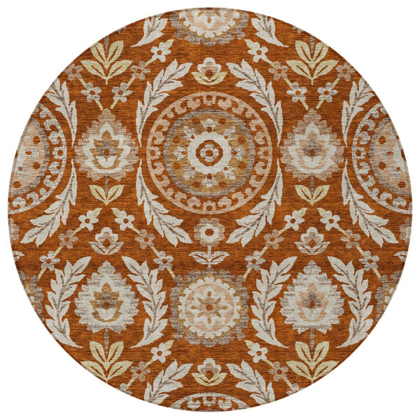 Homeroots 3' Floral Washable Area Rug In Artichoke Green And Blue - Perfect For Indoor And Outdoor Spaces 8' Round Polyester 584940