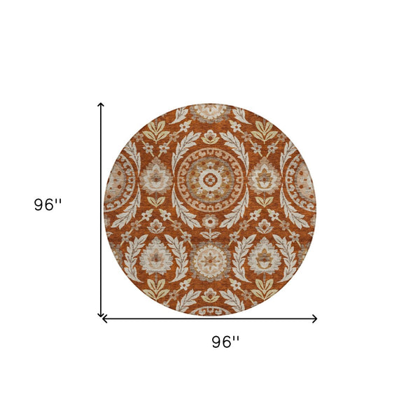 Homeroots 3' Floral Washable Area Rug In Artichoke Green And Blue - Perfect For Indoor And Outdoor Spaces 8' Round Polyester 584940