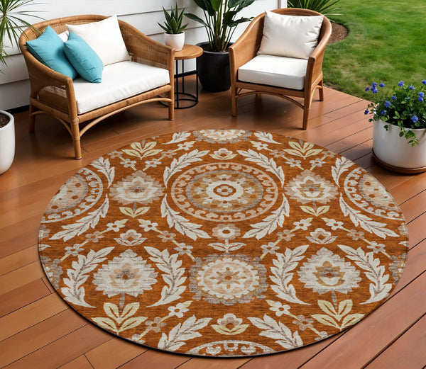 Homeroots 3' Floral Washable Area Rug In Artichoke Green And Blue - Perfect For Indoor And Outdoor Spaces 8' Round Polyester 584940