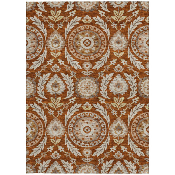 Homeroots 3' Floral Washable Area Rug In Artichoke Green And Blue - Perfect For Indoor And Outdoor Spaces 8' X 10' Polyester 584941