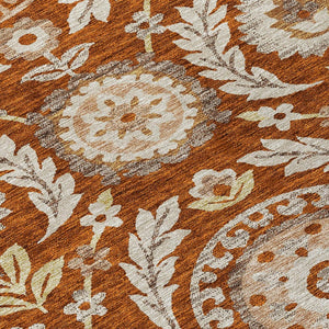 HomeRoots 5' Washable Floral Area Rug in Orange, Taupe, and Gold - Perfect for Indoor and Outdoor Spaces! 8' X 10' 584941
