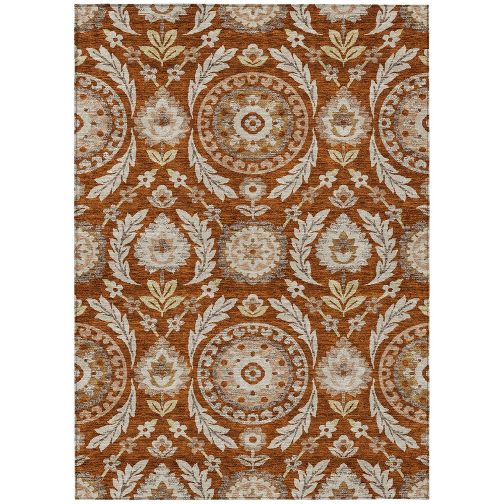 HomeRoots 9' Vibrant Floral Area Rug in Orange, Taupe & Gold – Washable, Durable, Perfect for Indoor & Outdoor Use 9' X 12' 584942