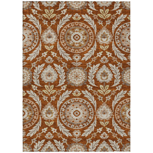 HomeRoots 9' Vibrant Floral Area Rug in Orange, Taupe & Gold – Washable, Durable, Perfect for Indoor & Outdoor Use 9' X 12' 584942