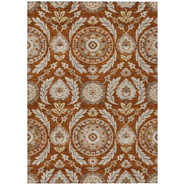 HomeRoots 9' Vibrant Floral Area Rug in Orange, Taupe & Gold – Washable, Durable, Perfect for Indoor & Outdoor Use 9' X 12' 584942